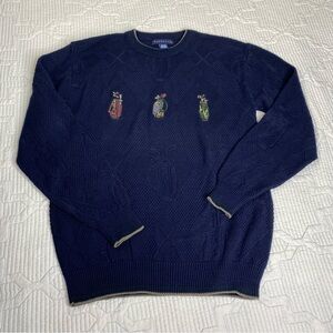 Vintage Pinnacle Sweater Mens Sz M Blue Golf Embroidered Clubs Knit Grandpacore